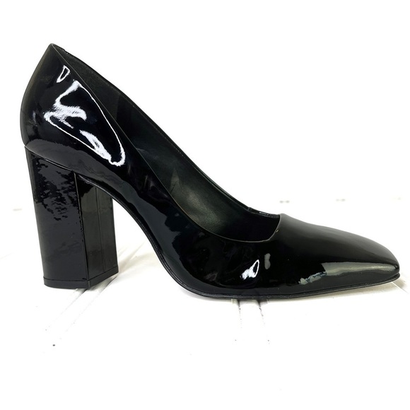 L’INTERVALLE BLACK PUMPS BLACK HEEL SQUARE TOE HEEL PATENT LEATHER BLOCK HEELS 9 - Picture 3 of 17